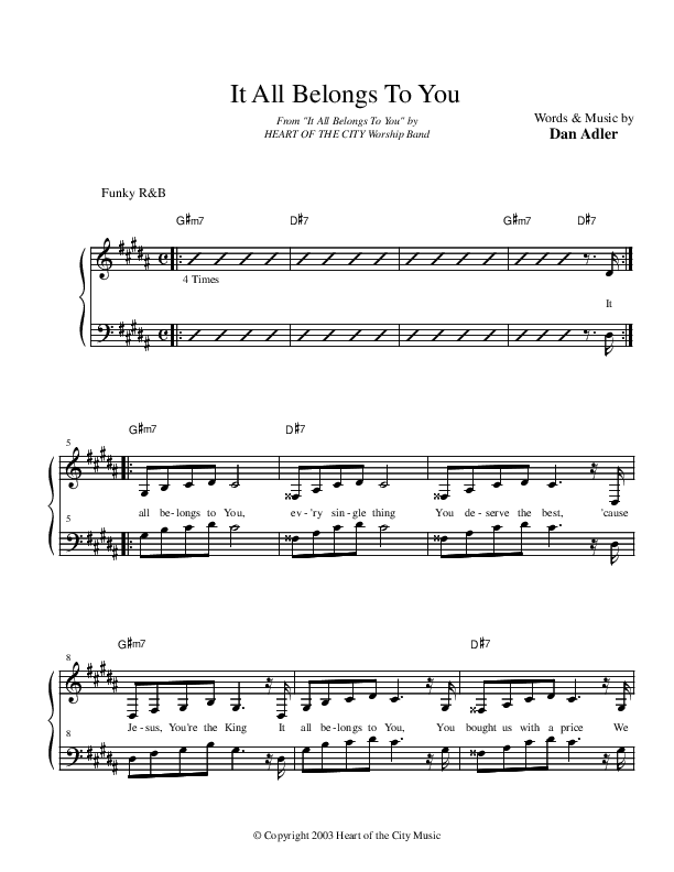 It All Belongs To You Lead Sheet (Heart Of The City)