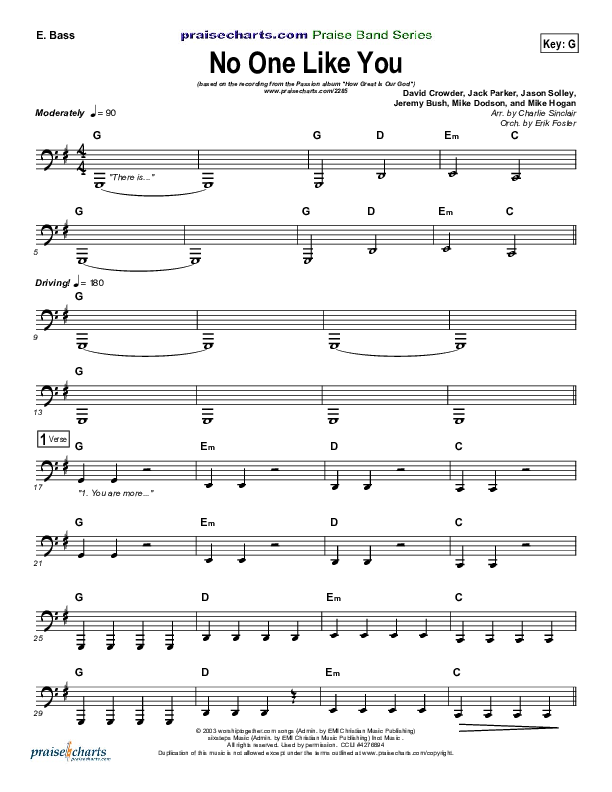No One Like You Bass Guitar (David Crowder / Passion)