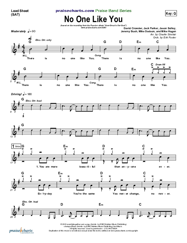 No One Like You Lead Sheet (SAT) (David Crowder / Passion)
