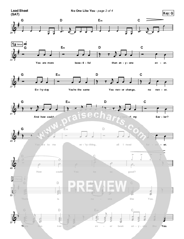 No One Like You Lead Sheet (SAT) (David Crowder / Passion)