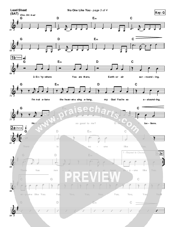 No One Like You Lead Sheet (SAT) (David Crowder / Passion)