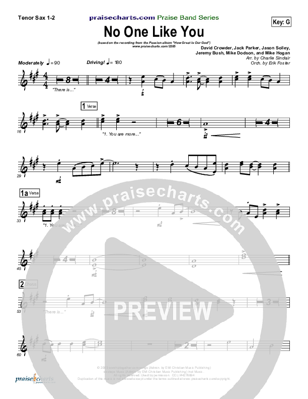 No One Like You Tenor Sax 1/2 (David Crowder / Passion)