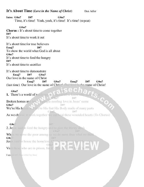 It's About Time Chord Chart (Heart Of The City)