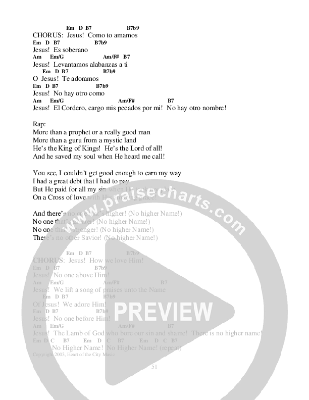 No Higher Name Chords & Lyrics (Heart Of The City)