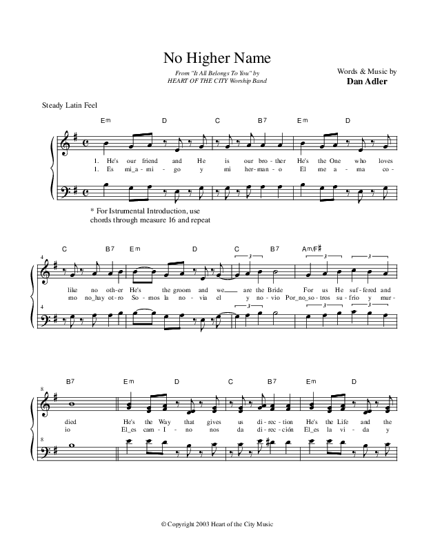 No Higher Name Lead Sheet (Heart Of The City)