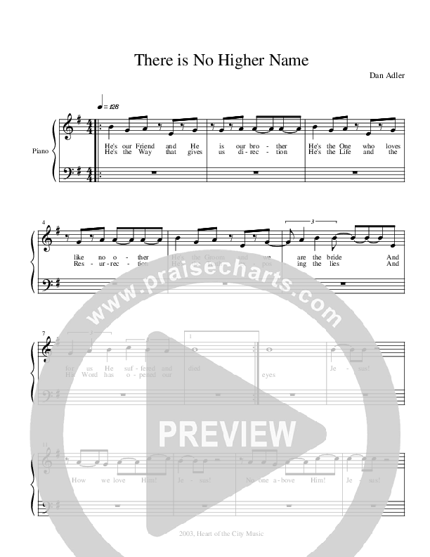 No Higher Name Piano Sheet (Heart Of The City)