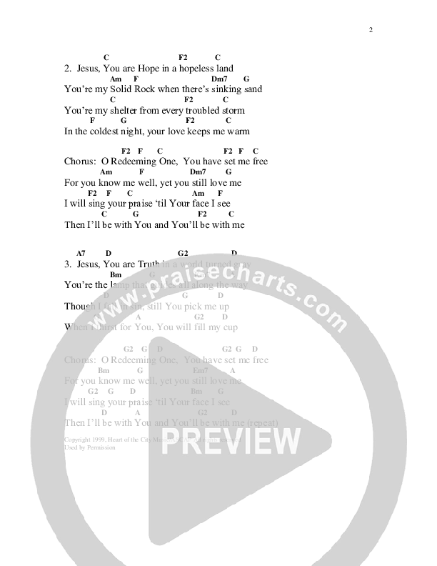 O Redeeming One Chords & Lyrics (Heart Of The City)