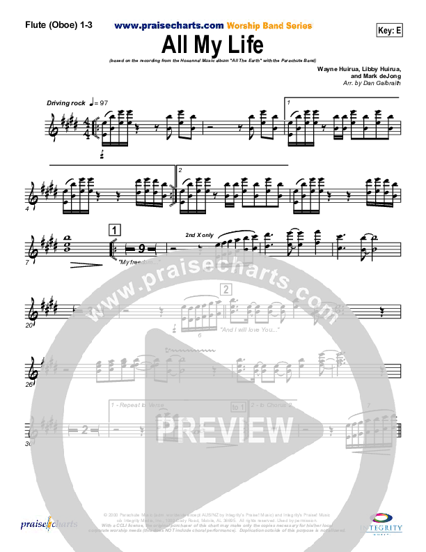 All My Life Flute/Oboe 1/2/3 (Parachute Band)