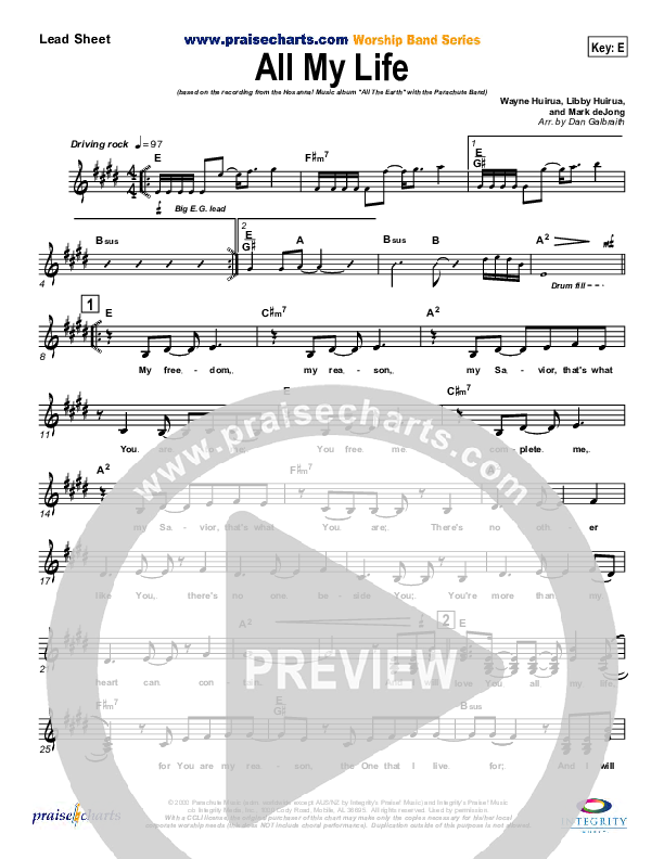 All My Life Lead Sheet (Parachute Band)