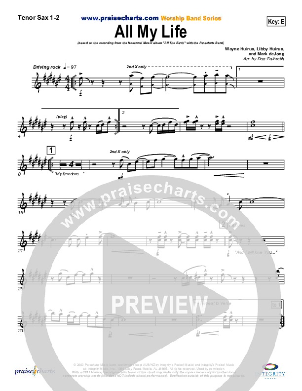 All My Life Tenor Sax 1/2 (Parachute Band)