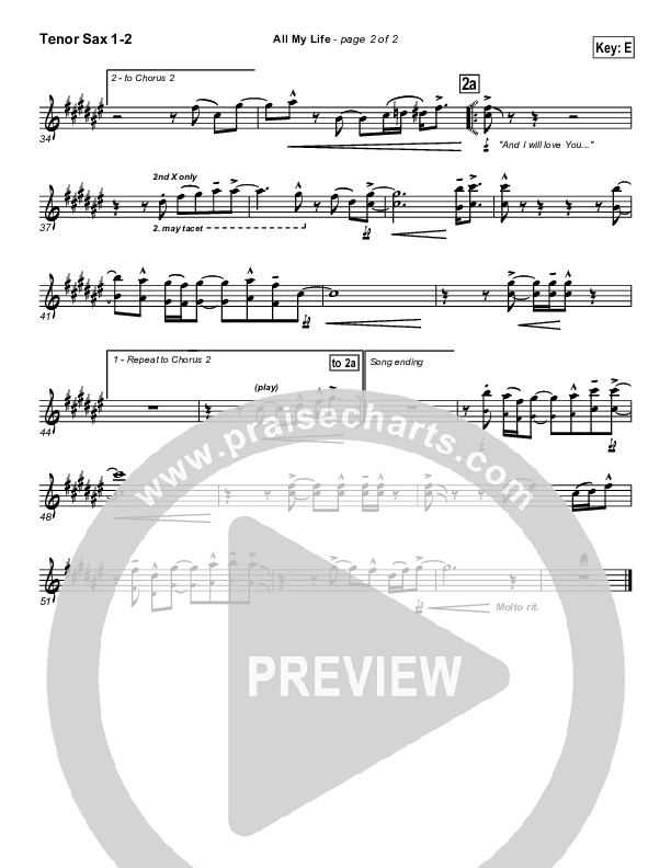 All My Life Tenor Sax 1/2 (Parachute Band)