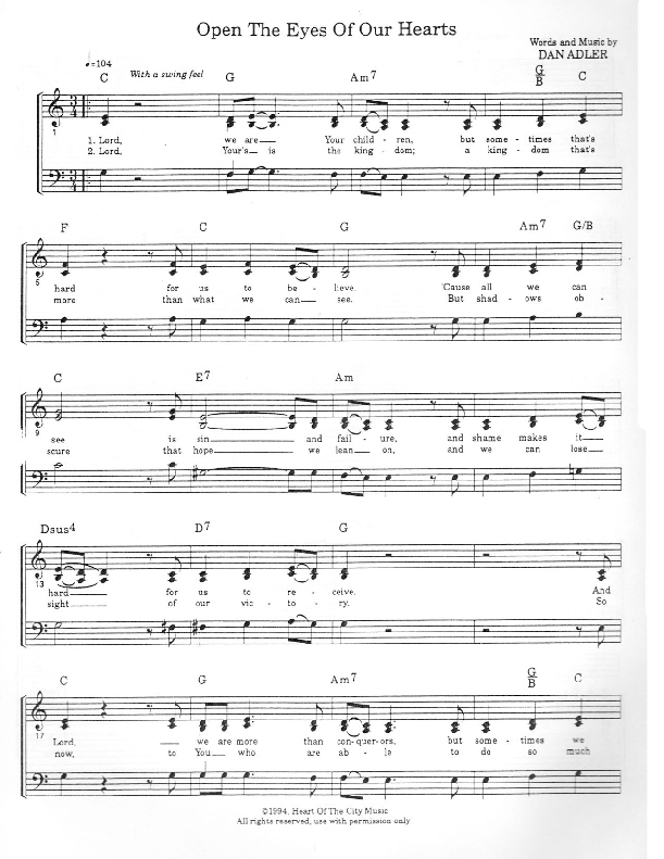 Open The Eyes Of Our Hearts Lead Sheet (Heart Of The City)