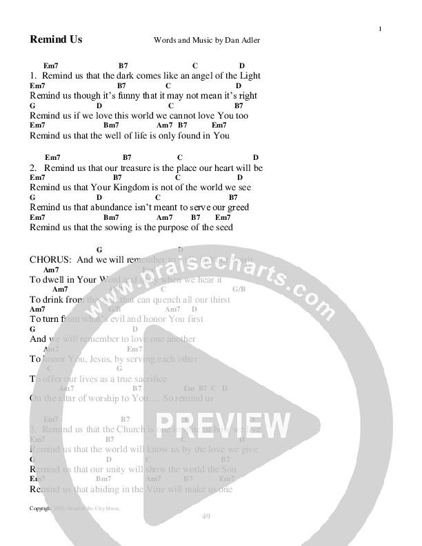 Remind Us Chord Chart (Heart Of The City)