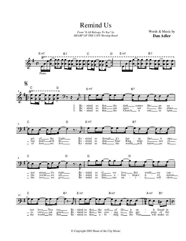 Remind Us Lead Sheet (Heart Of The City)