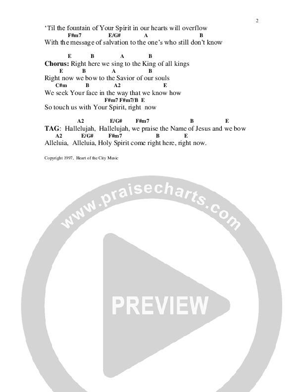Right Here Right Now Chord Chart (Heart Of The City)