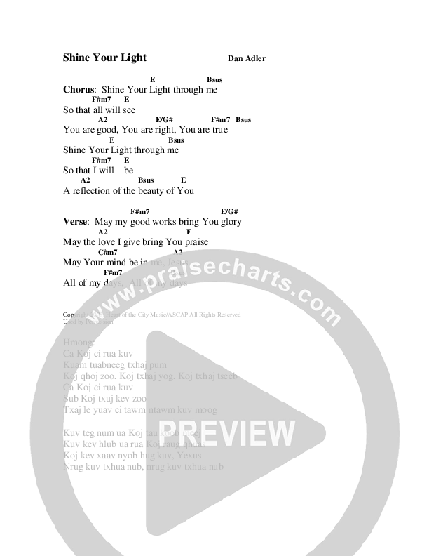 Shine Your Light Chord Chart (Heart Of The City)