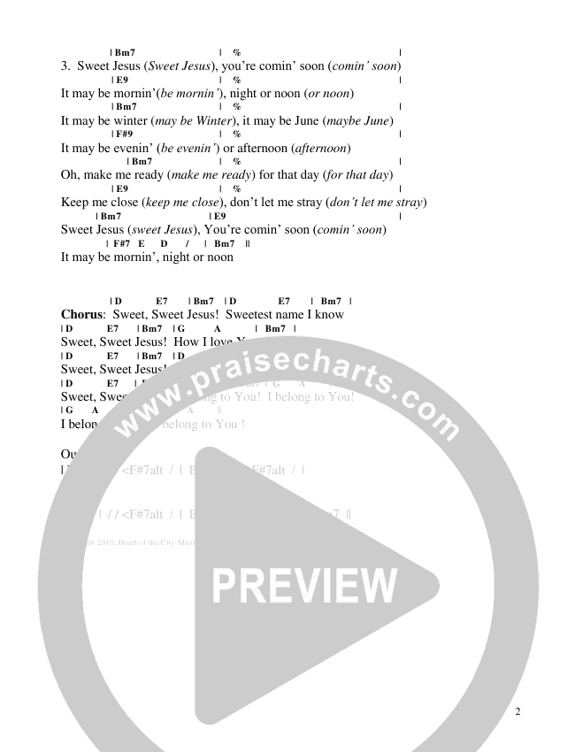 Sweet Jesus Chords PDF (Heart Of The City) PraiseCharts