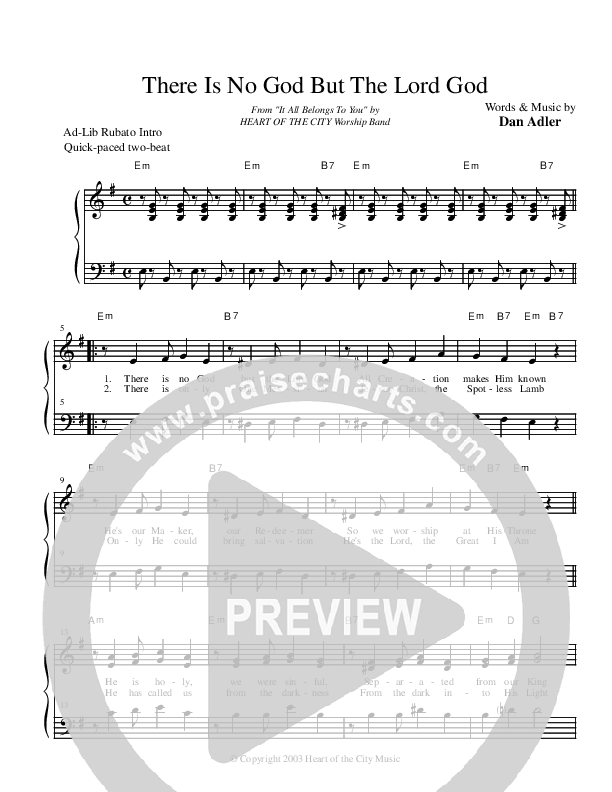 There Is No God But The Lord God Lead Sheet (Heart Of The City)