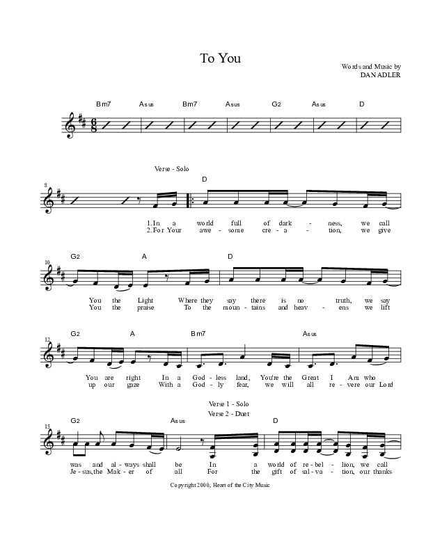 To You Lead Sheet (Heart Of The City)