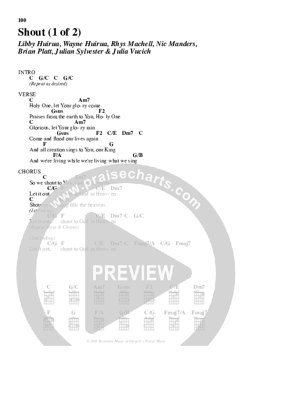 Shout Chord Chart (Parachute Band)