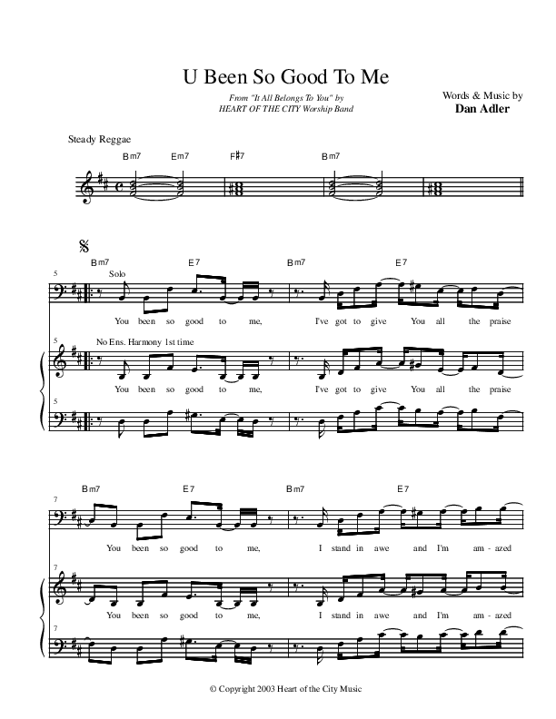 U Been So Good To Me Lead Sheet (Heart Of The City)