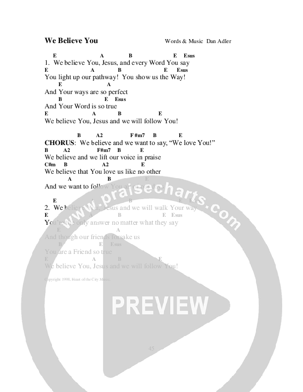 We Believe You Chord Chart (Heart Of The City)