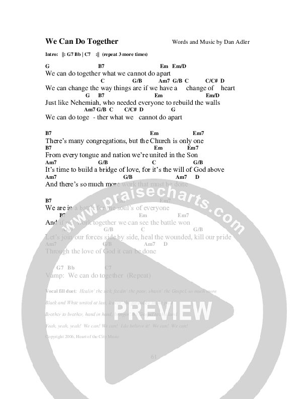 We Can Do Together Chords & Lyrics (Heart Of The City)