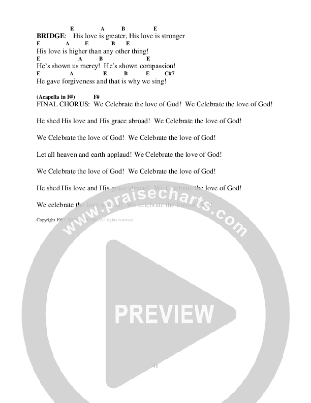 We Celebrate The Love Of God Chord Chart (Heart Of The City)