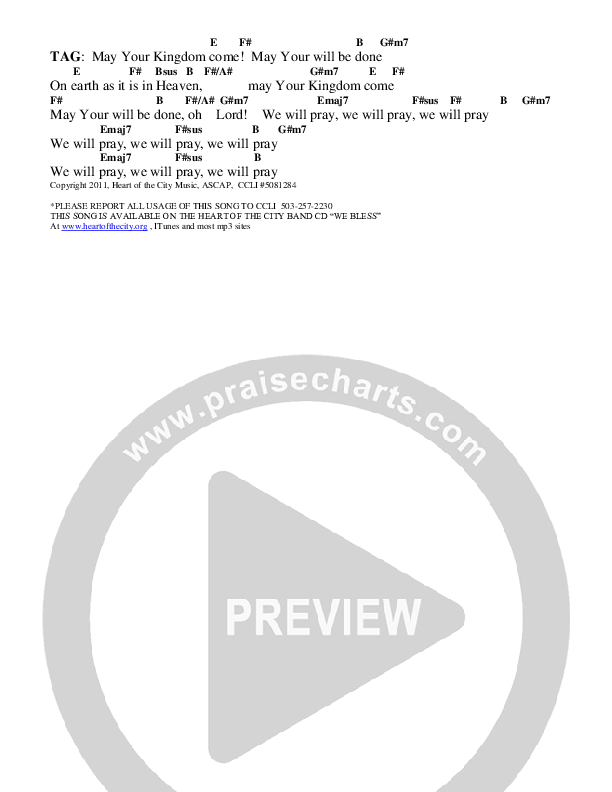 We Will Pray Chord Chart (Heart Of The City)