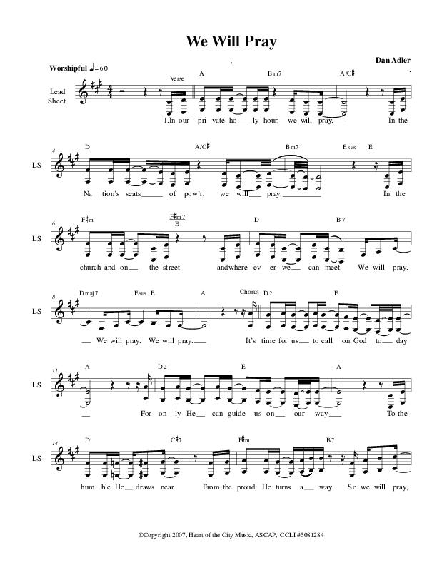 We Will Pray Lead Sheet (Heart Of The City)