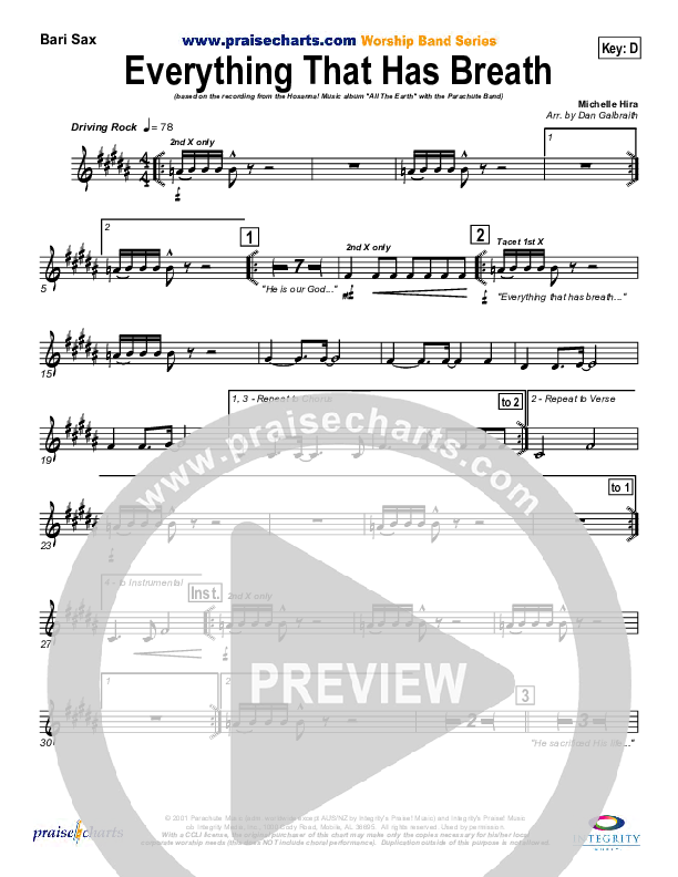 Everything That Has Breath Bari Sax (Parachute Band)