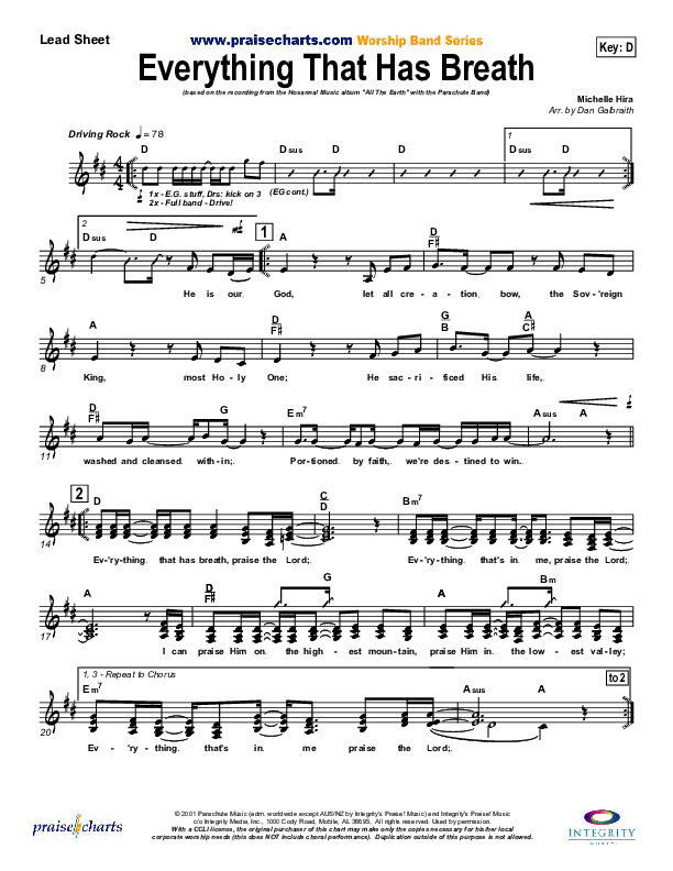 Everything That Has Breath Lead Sheet (Parachute Band)