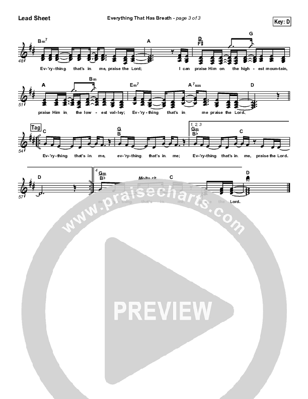 Everything That Has Breath Lead Sheet (Parachute Band)