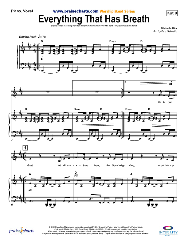 Everything That Has Breath Piano/Vocal & Lead (Parachute Band)