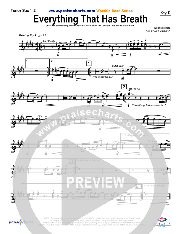 Everything That Has Breath Tenor Sax 1/2 (Parachute Band)