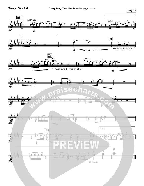 Everything That Has Breath Tenor Sax 1/2 (Parachute Band)