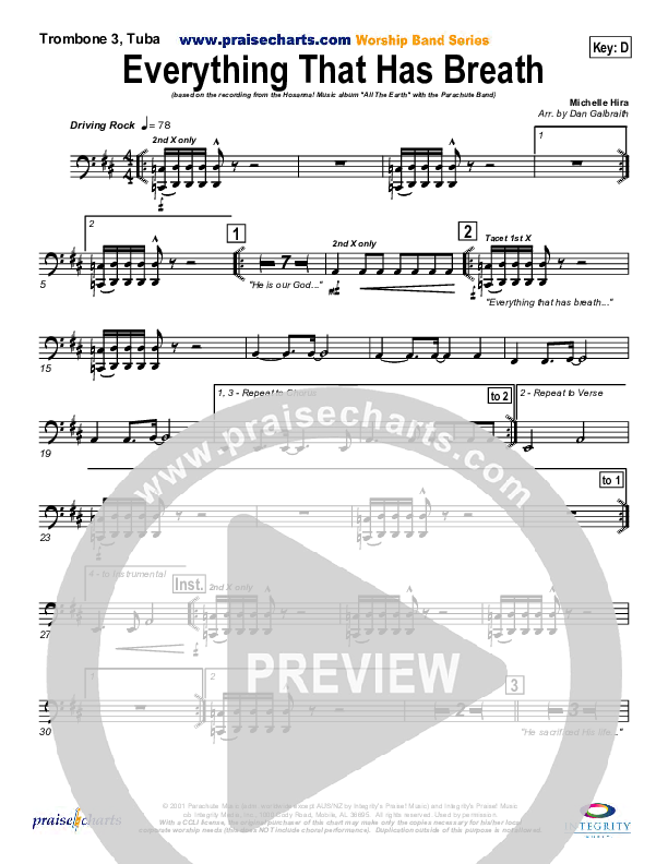 Everything That Has Breath Trombone 3/Tuba (Parachute Band)