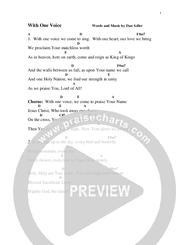 With One Voice Chord Chart (Heart Of The City)