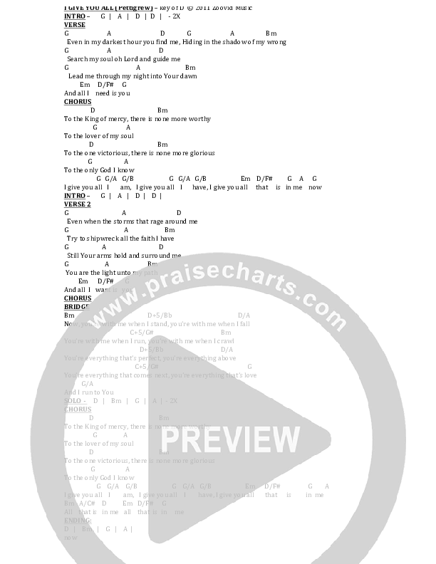 I Give You All Chord Chart (Dave Pettigrew)