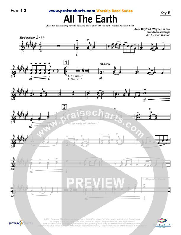All The Earth French Horn 1/2 (Parachute Band)