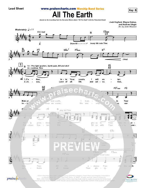 All The Earth Lead Sheet (Parachute Band)