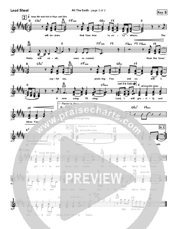 All The Earth Lead Sheet (Parachute Band)