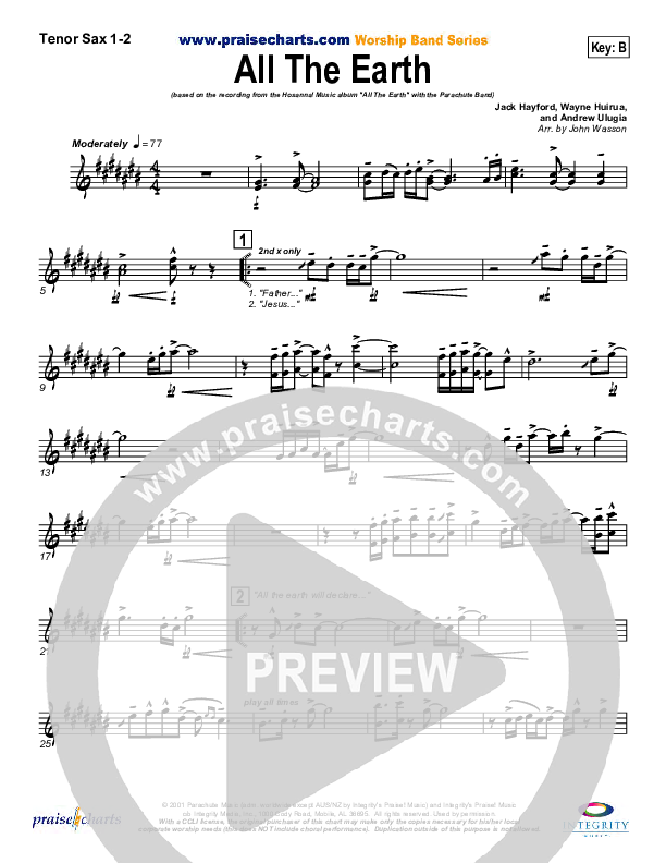 All The Earth Tenor Sax 1/2 (Parachute Band)