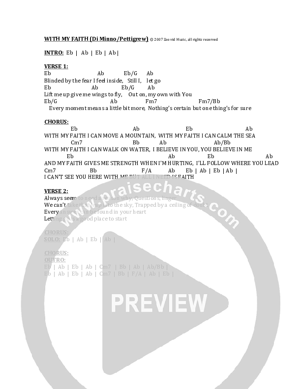 With My Faith Chord Chart (Dave Pettigrew)