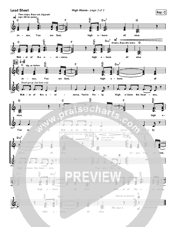 High Above Lead Sheet (SAT) (Parachute Band)