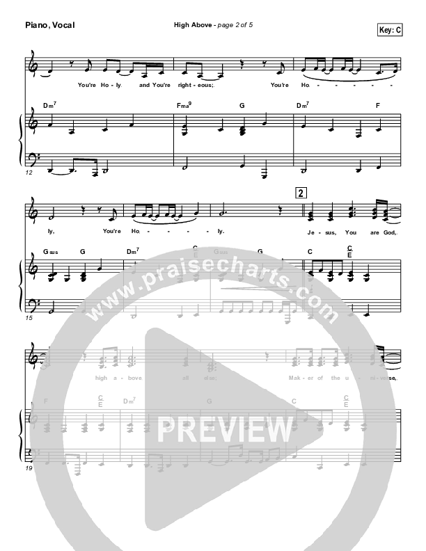 High Above Piano/Vocal (Parachute Band)