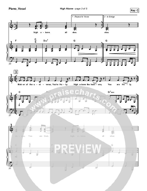 High Above Piano/Vocal (Parachute Band)