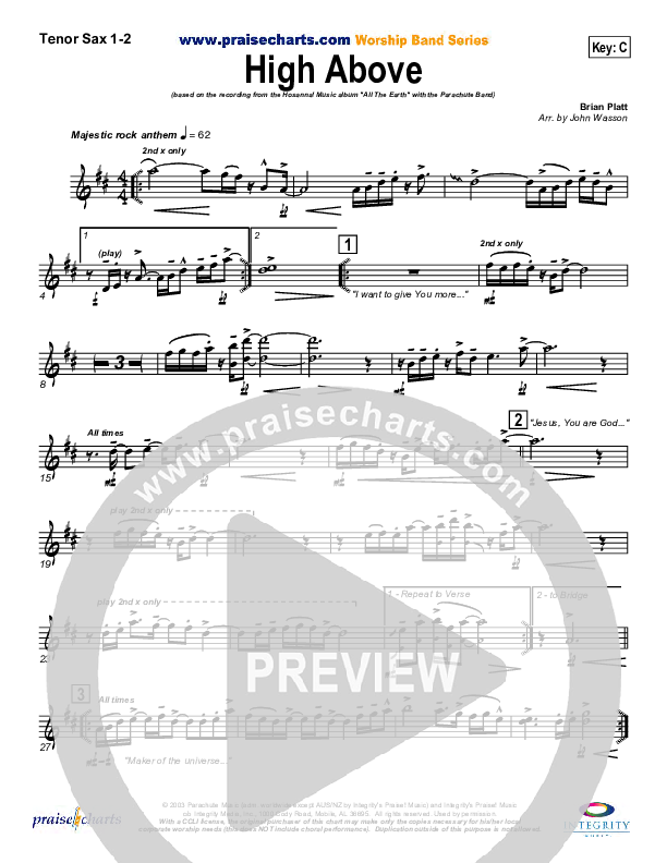 High Above Tenor Sax 1/2 (Parachute Band)