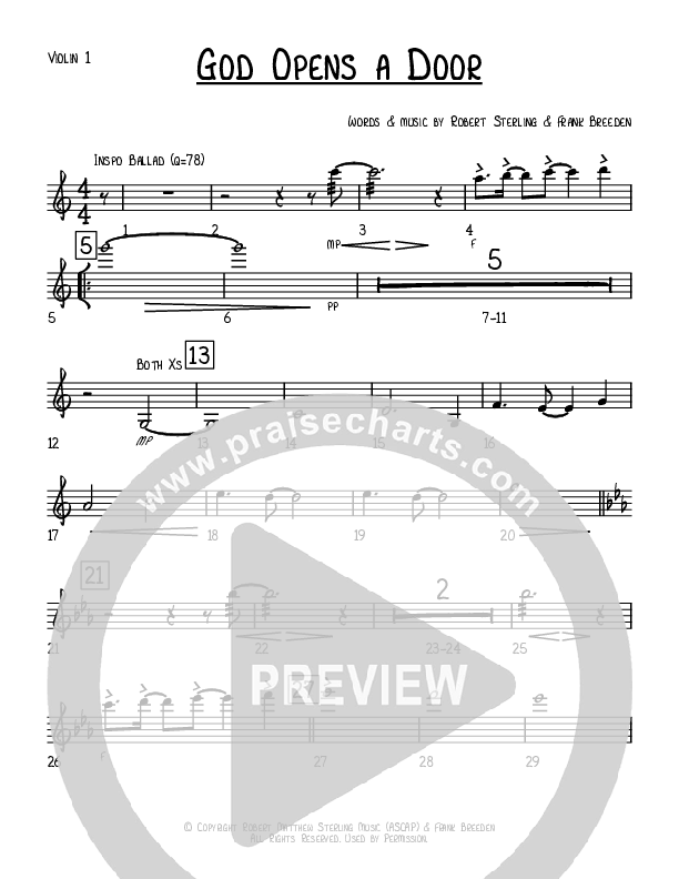 God Opens A Door Violin 1 (Robert Sterling)