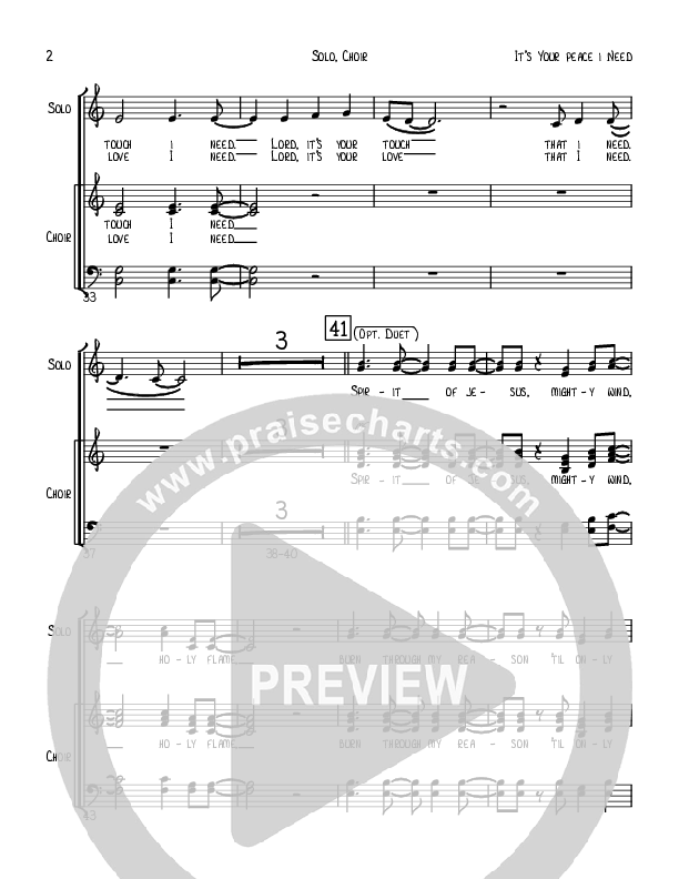 It's Your Peace I Need Choir Sheet (Robert Sterling)